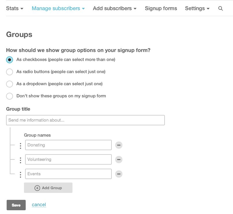 Groups in Mailchimp