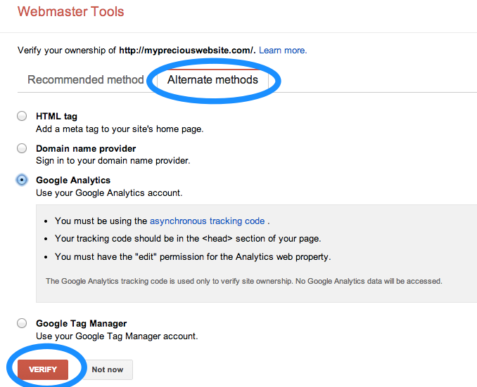 Verify site with Google Analytics