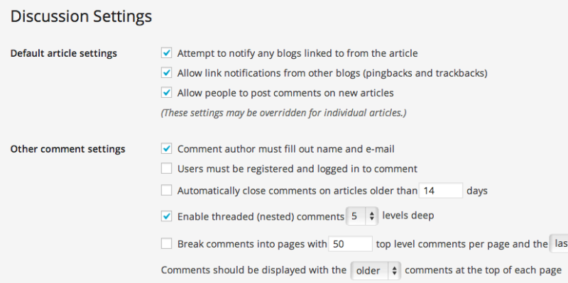 Comments settings in WordPress