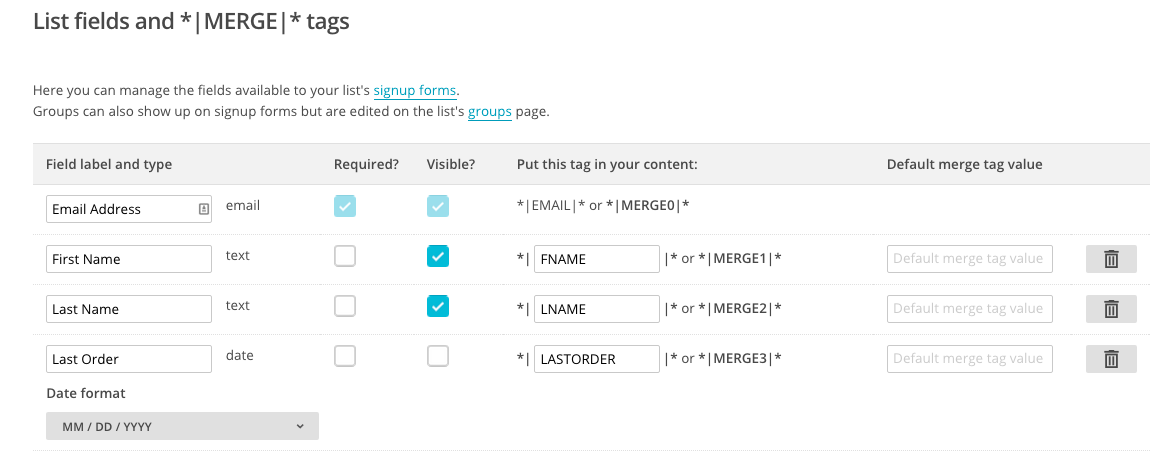 Adding Custom Fields in MailChimp